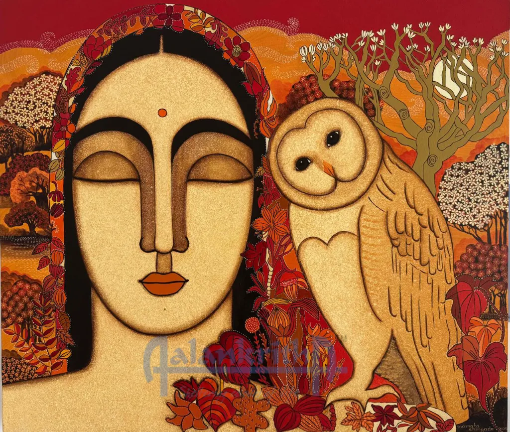 Lady with Owl by Mamata Shingade
